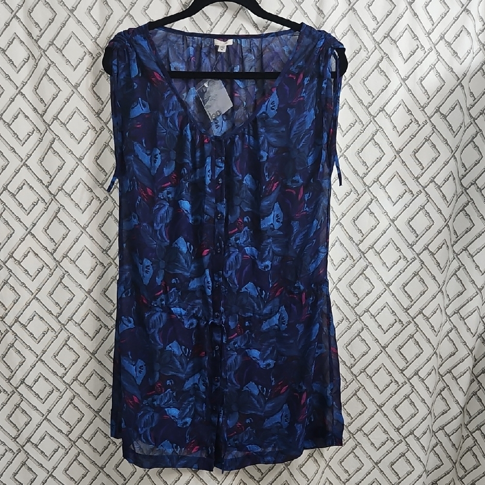 Ecote Blue Floral Print Blouse In Suze Medium